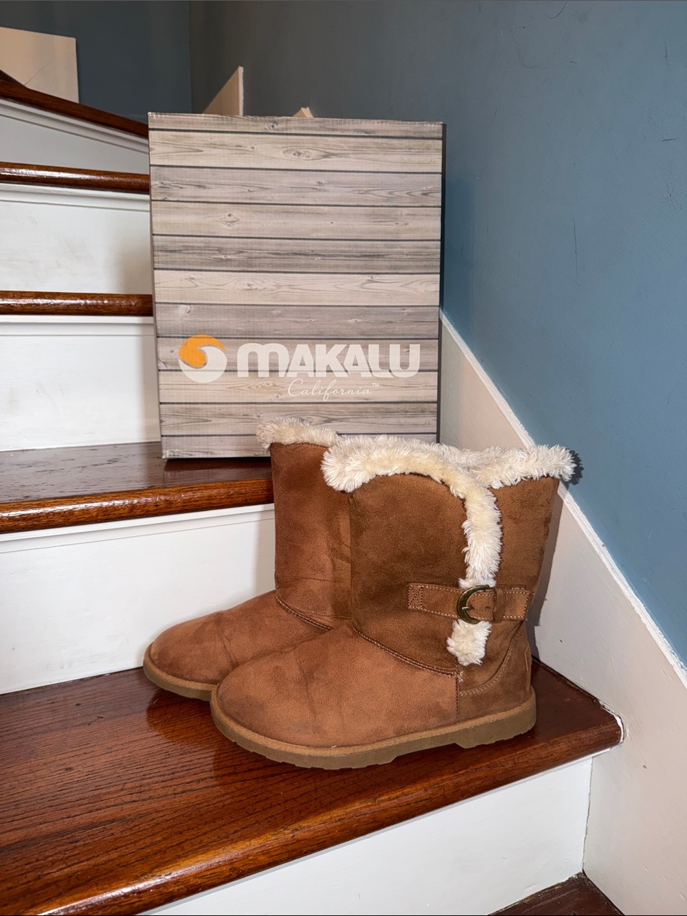 Women’s Makalu Chestnut Brown Shearling Faux Suede Boots Gabrielle 8.5